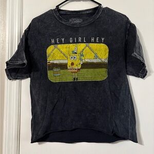 SpongeBob SquarePants Grey graphic tee with "Hey Girl Hey" Crop top Size Medium